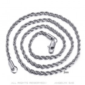 COH0027S BOBIJOO Collana con catena di gioielli Corda a maglia intrecciata 3 mm 55 cm Acciaio argento
