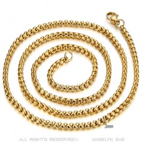 Chaîne Collier Maille Rouleau 3mm 55cm Acier Or bobijoo