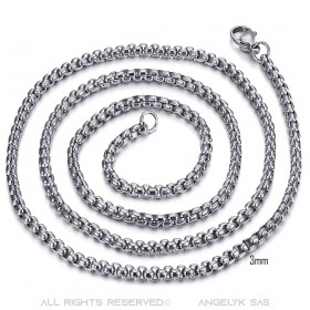 Chaîne Collier Maille Rouleau 3mm 55cm Acier Argent bobijoo