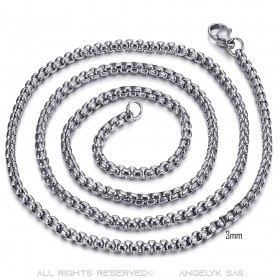 COH0030S BOBIJOO Collana con catena di gioielli Rotolo di maglia 3 mm 55 cm Acciaio argento