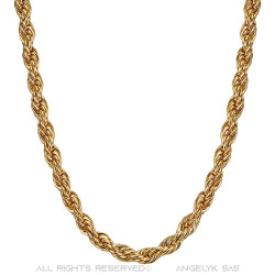 Chaîne Collier Maille Torsadé Corde 5mm 55cm Acier Or bobijoo