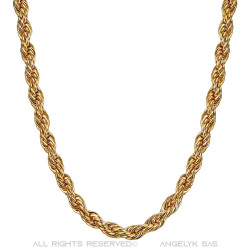 COH0031 BOBIJOO Jewelry Collar De Cadena Cuerda De Malla Torcida 5mm 55cm Acero Dorado