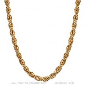 Chaîne Collier Maille Torsadé Corde 5mm 55cm Acier Or bobijoo