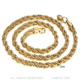 COH0031 BOBIJOO Jewelry Kettenhalskette Twisted Mesh Rope 5mm 55cm Stahl Gold