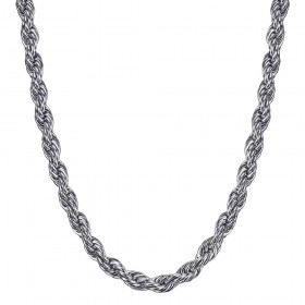 Chaîne Collier Maille Torsadé Corde 5mm 55cm Acier Argent bobijoo