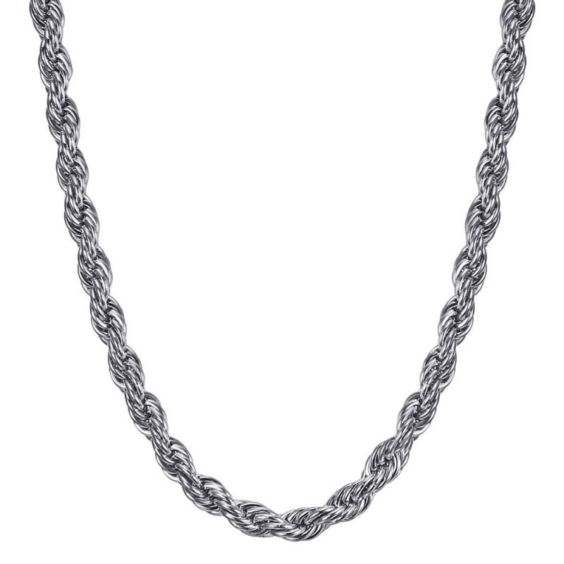 Chaîne Collier Maille Torsadé Corde 5mm 55cm Acier Argent bobijoo