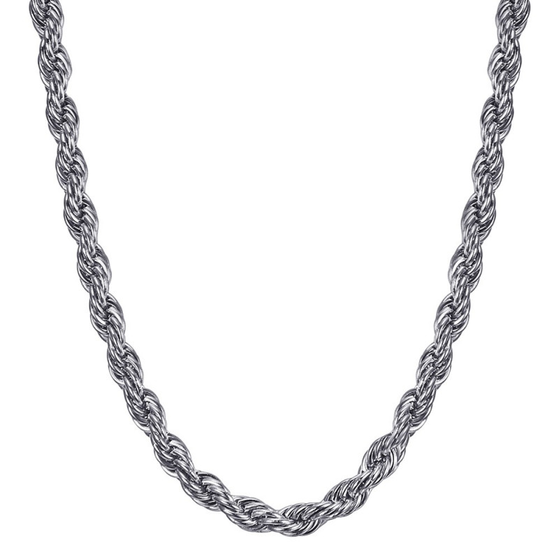 COH0031S BOBIJOO Jewelry Collar De Cadena Cuerda De Malla Retorcida 5mm 55cm Acero Plata