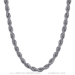 Chaîne Collier Maille Torsadé Corde 5mm 55cm Acier Argent bobijoo