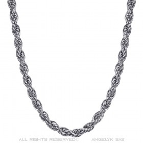 Chaîne Collier Maille Torsadé Corde 5mm 55cm Acier Argent bobijoo