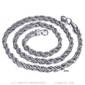 COH0031S BOBIJOO Jewelry Kettenhalskette Twisted Mesh Rope 5mm 55cm Stahl Silber