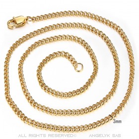 Chaîne Collier Maille Cubaine 3mm 55cm Acier Or bobijoo