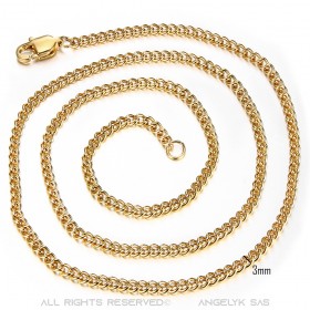 COH0032 BOBIJOO Collana con catena di gioielli Maglia cubana 3 mm 55 cm Acciaio oro