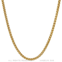 Chaîne Collier Maille Blé Fibre 3mm 55cm Acier Or bobijoo