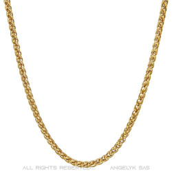 COH0033 BOBIJOO Jewelry Collar De Cadena Malla Fibra De Trigo 3mm 55cm Acero Dorado