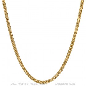 COH0033 BOBIJOO Jewelry Chain Necklace Mesh Wheat Fiber 3mm 55cm Steel Gold