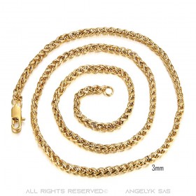 COH0033 BOBIJOO Jewelry Kette Halskette Mesh Weizenfaser 3mm 55cm Stahl Gold