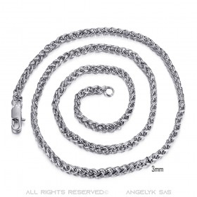 COH0033S BOBIJOO Jewelry Collar Cadena Malla Fibra De Trigo 3mm 55cm Acero Plata