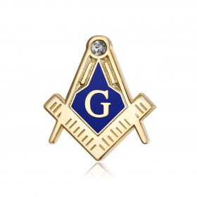 Pins franc maçon G Equerre Compas Bleu Or Faux diamant bobijoo
