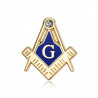 Pins franc maçon G Equerre Compas Bleu Or Faux diamant bobijoo