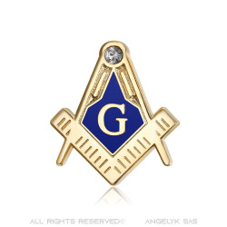 PIN0008 BOBIJOO JEWELRY Freemason pins G Square Compass Blue Gold Rhinestone