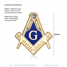 PIN0008 BOBIJOO JEWELRY Freemason pins G Square Compass Blue Gold Rhinestone