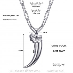 PE0320S BOBIJOO Jewelry Ciondolo artiglio d'orso per uomo in acciaio argento