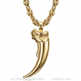 PE0321 BOBIJOO Jewelry Bear Claw Pendant and Coffee Bean Chain Steel Gold