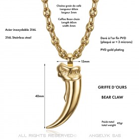 PE0321 BOBIJOO Jewelry Bear Claw Pendant and Coffee Bean Chain Steel Gold