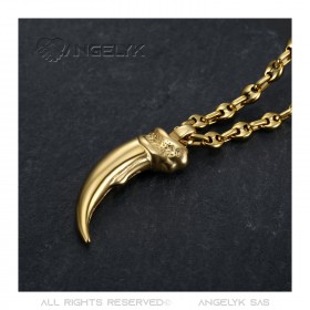 PE0321 BOBIJOO Jewelry Bear Claw Pendant and Coffee Bean Chain Steel Gold