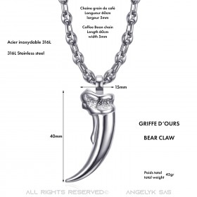 PE0321S BOBIJOO Jewelry Bear Claw Pendant and Coffee Bean Chain Steel Silver