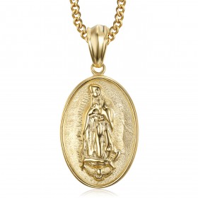 PE0106 BOBIJOO Jewelry Imponente Ciondolo in Acciaio Oro di Nostra Signora di Lourdes