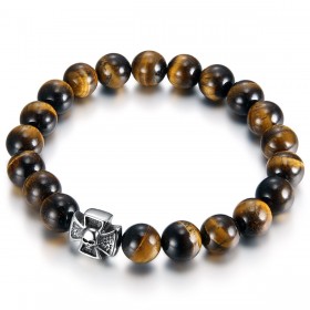 Bracelet oeil de tigre Homme 10mm Templier Biker  IM#18845