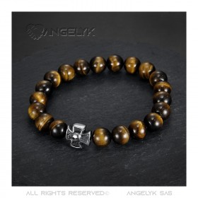 Bracelet oeil de tigre Homme 10mm Templier Biker  IM#18847