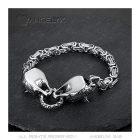 Bracelet viking Double tête de loup, tout acier 316L bobijoo