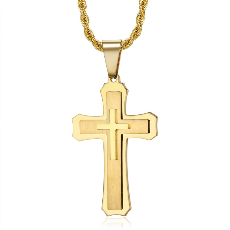 PE0208 BOBIJOO Jewelry Men's cross pendant 3 thicknesses Steel Gold