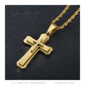 PE0208 BOBIJOO Jewelry Men's cross pendant 3 thicknesses Steel Gold