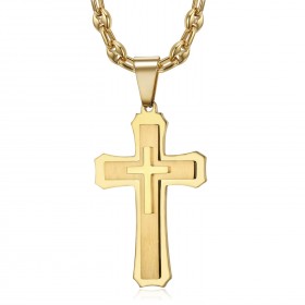 PE0208CAF BOBIJOO Jewelry Herren Kreuz Anhänger Stahl Gold Kaffeebohnen Halskette