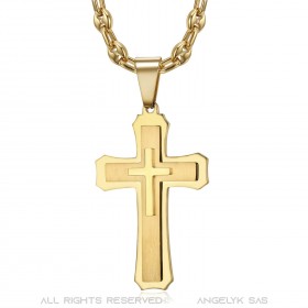 PE0208CAF BOBIJOO Jewelry Herren Kreuz Anhänger Stahl Gold Kaffeebohnen Halskette