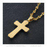 PE0208CAF BOBIJOO Jewelry Collar de grano de café de acero dorado con colgante de cruz para hombre