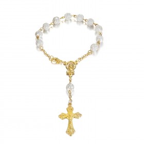 CP0051NEW BOBIJOO Jewelry Gold car rosary and white roses