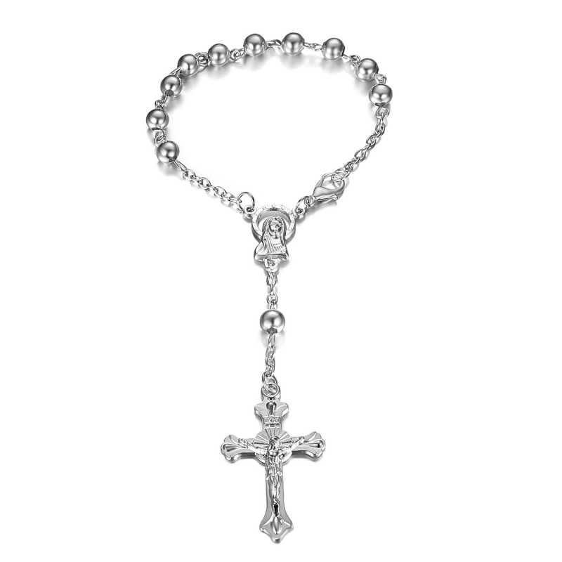 CP0053 BOBIJOO Jewelry Alles silberne Auto Rosenkranz Jungfrau Jesus