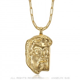 PE0104 BOBIJOO Jewelry Gold Jesus Christ head pendant and paperclip chain