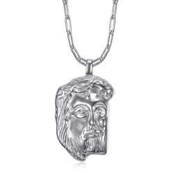 PE0107 BOBIJOO Jewelry Silberner Jesus-Anhänger mit Kopf Christi und Posaunenkette