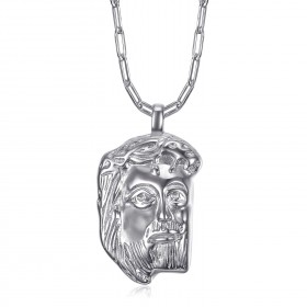 PE0107 BOBIJOO Jewelry Silver Jesus pendant with head of Christ and trombone chain
