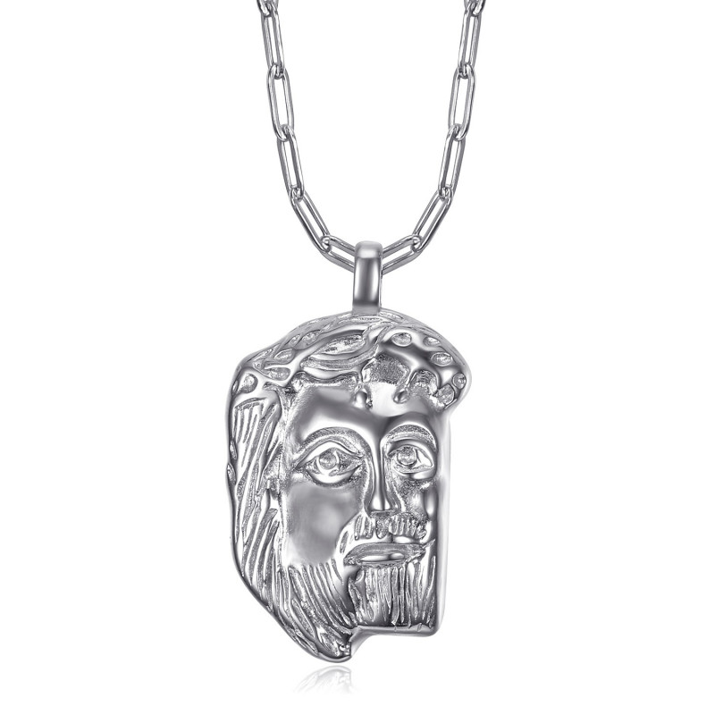 Pendentif Jésus argent tête de christ et chaîne trombone bobijoo