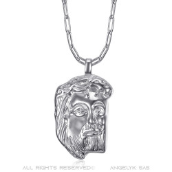 PE0107 BOBIJOO Jewelry Pendente Gesù in argento con testa di Cristo e catena a trombone
