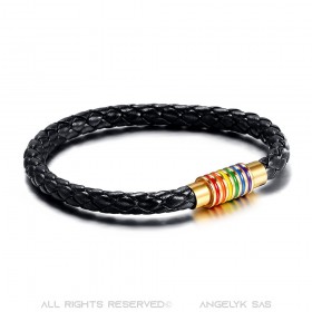 BR0122 BOBIJOO Jewelry Bracciale LGBT in Pelle Intrecciata Gay Pride d'Oro