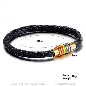 BR0122 BOBIJOO Jewelry Bracciale LGBT in Pelle Intrecciata Gay Pride d'Oro