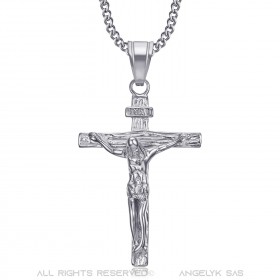 PE0006S BOBIJOO Jewelry Collana con ciondolo croce di Gesù Cristo in acciaio 316L oro