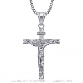 Pendentif Croix Jésus Christ Acier Argent et Chaîne bobijoo